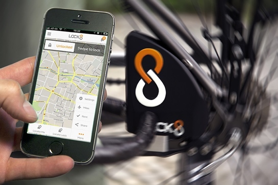 Lock 8 keyless bicycle locking and unlocking with a smartphone app