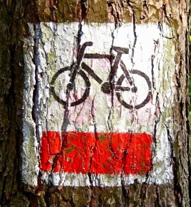 Bike route sign on the Eagles Nest trail from Czestochowa to Krakow Poland