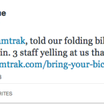 Elly Blue's tweet about amtrak threatening to remove her folding bike