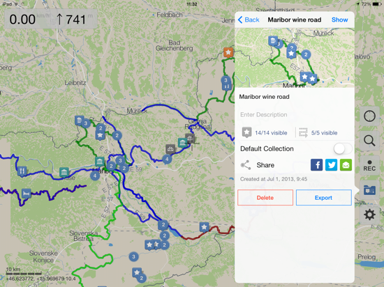 Share your Galileo Offline Maps to Twitter, Facebook or email